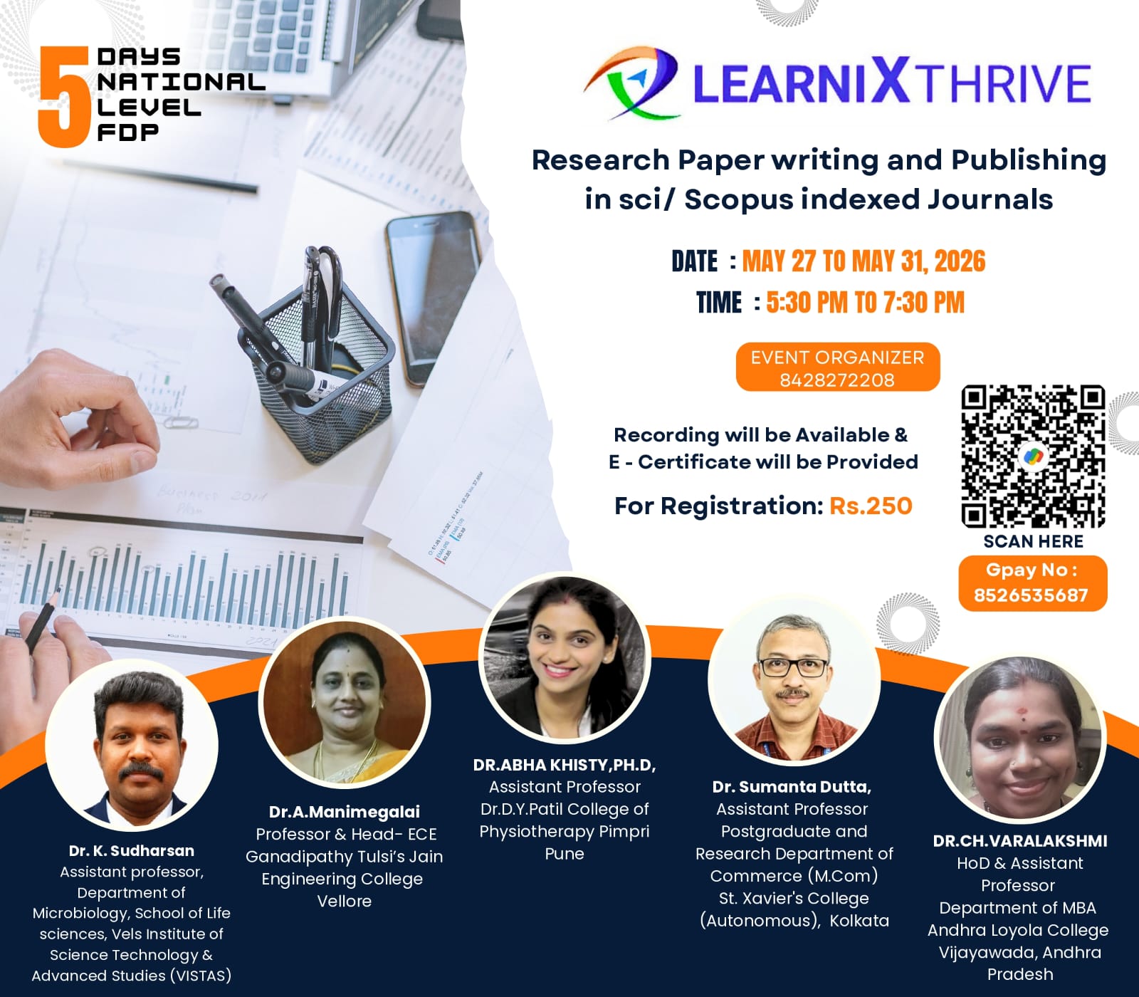 Five Days National Level FDP on Research Paper Writing and Publishing in SCI/Scopus Indexed Journals 2026 Faculty Development Program Poster 